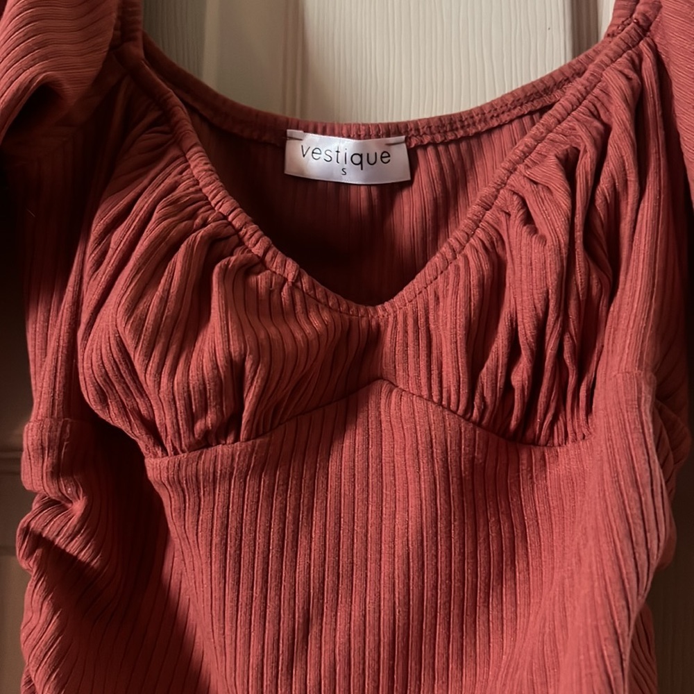 Vestique Ribbed Rust Mini Dress - Picture 5 of 7